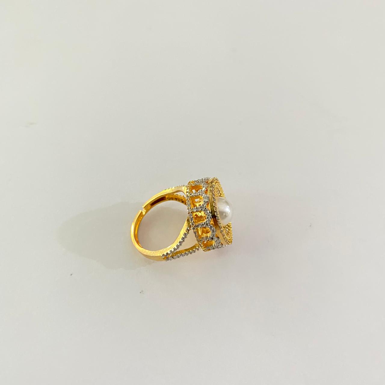 A.D Pearl Gold Plated Adjustable Ring