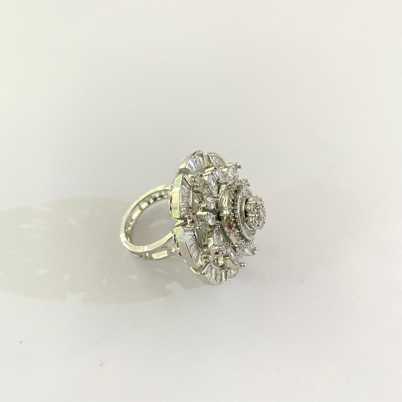 A.D Stone Silver Plated A.D Ring