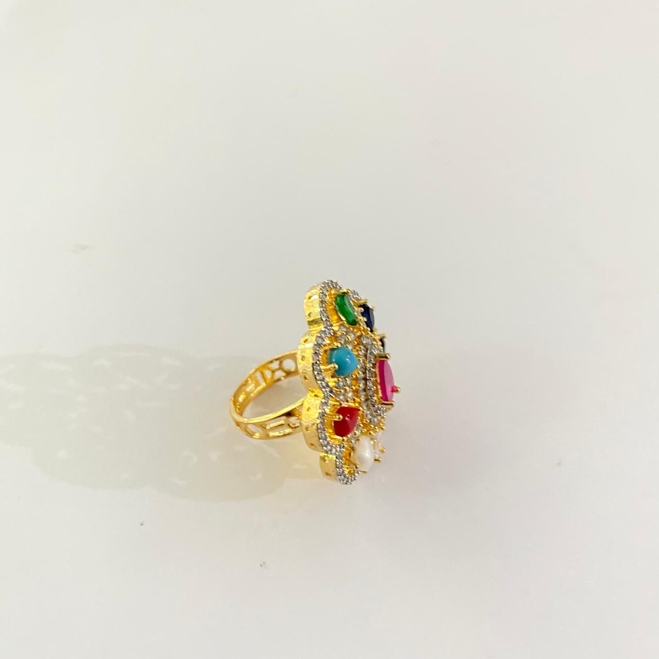 Multi Stone Gold Plated Adjustable Ring