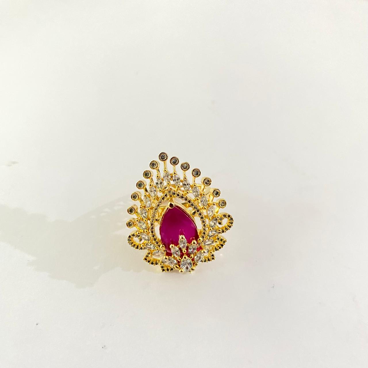 Diamond Stone Gold Plated Adjustable Ring