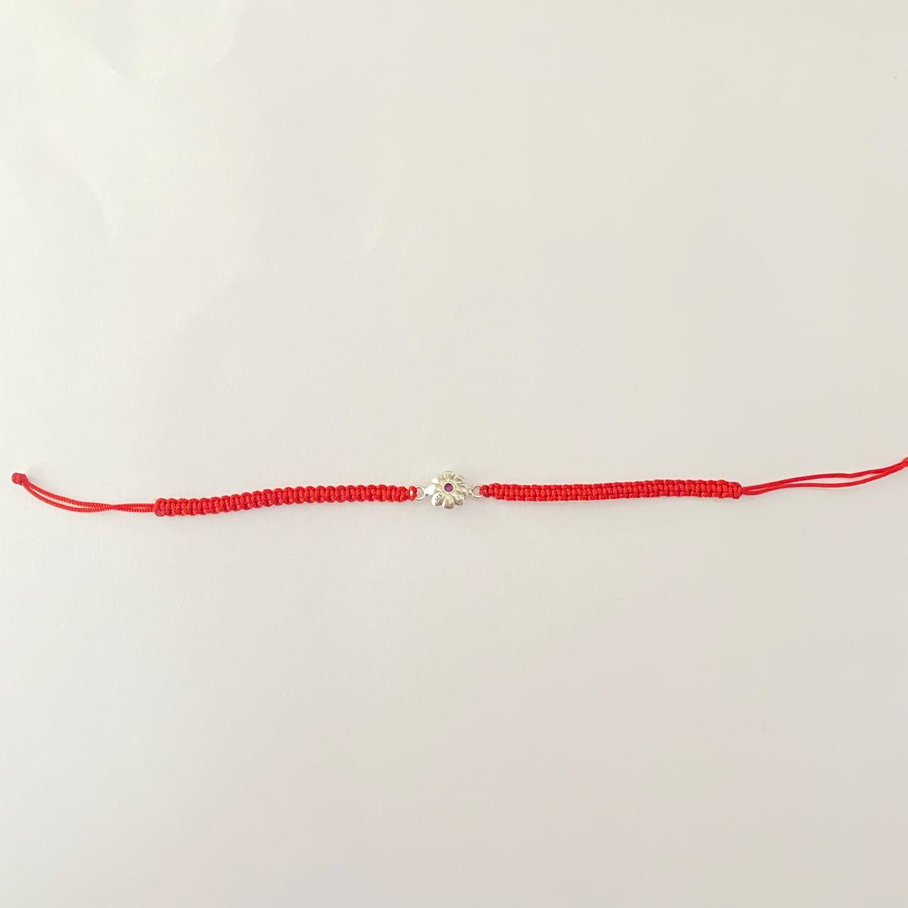 Pure silver Floral red roli Rakhi