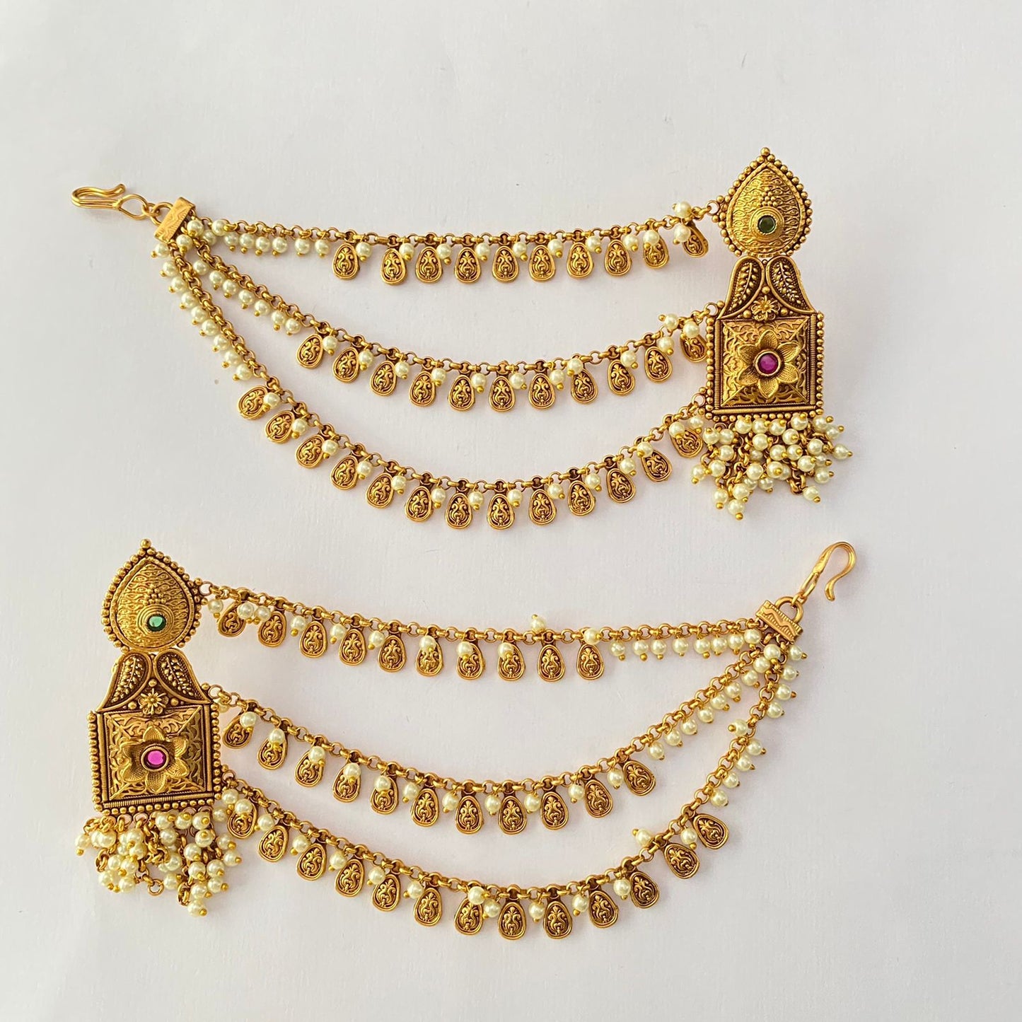 Traditional Matte Gold Plated With pearl layered Dangler Earring