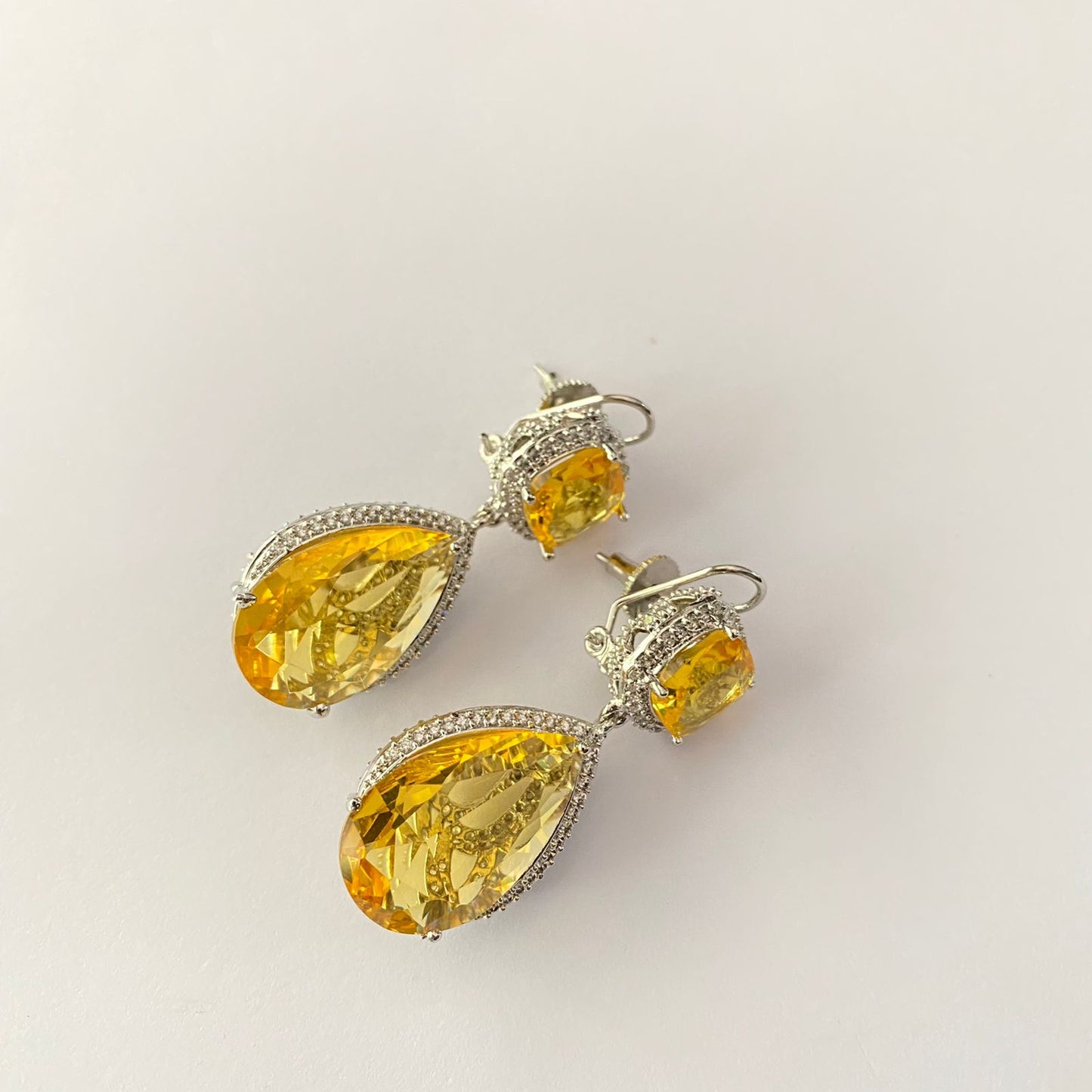 Silver Plated Yellow Diamond With Back Clip Earring