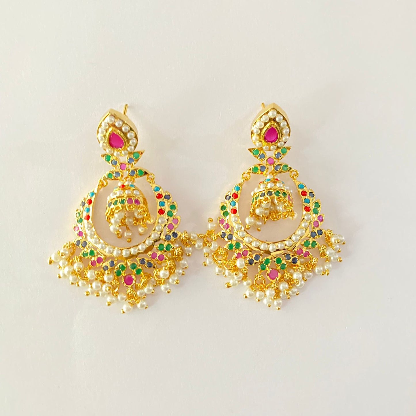Traditional Multi Stone Long Jadau Earring