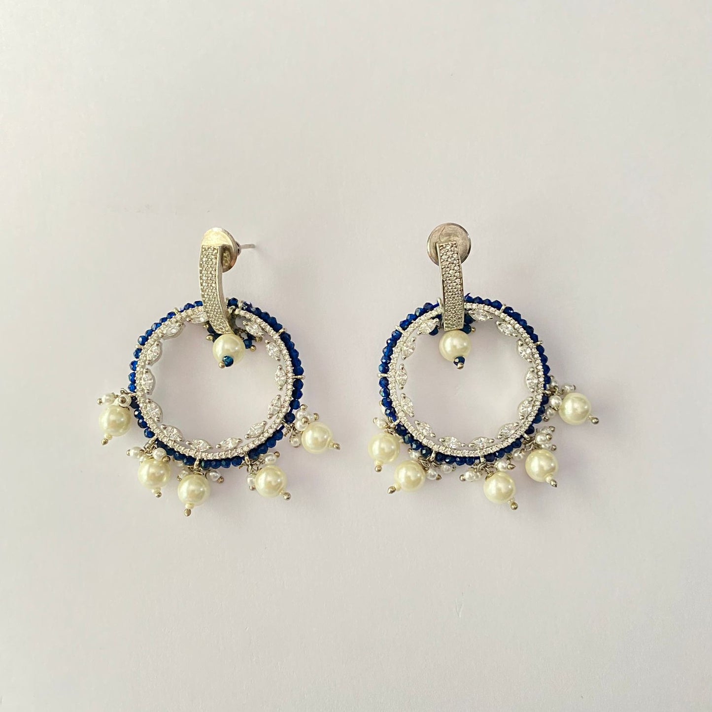 Classy Pearl Silver Plated Blue Beads Dangler Earring