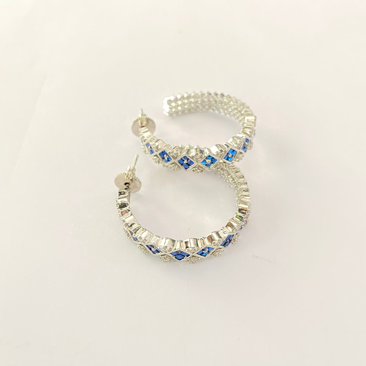 Blue Stone A.D Silver plated hoop earring