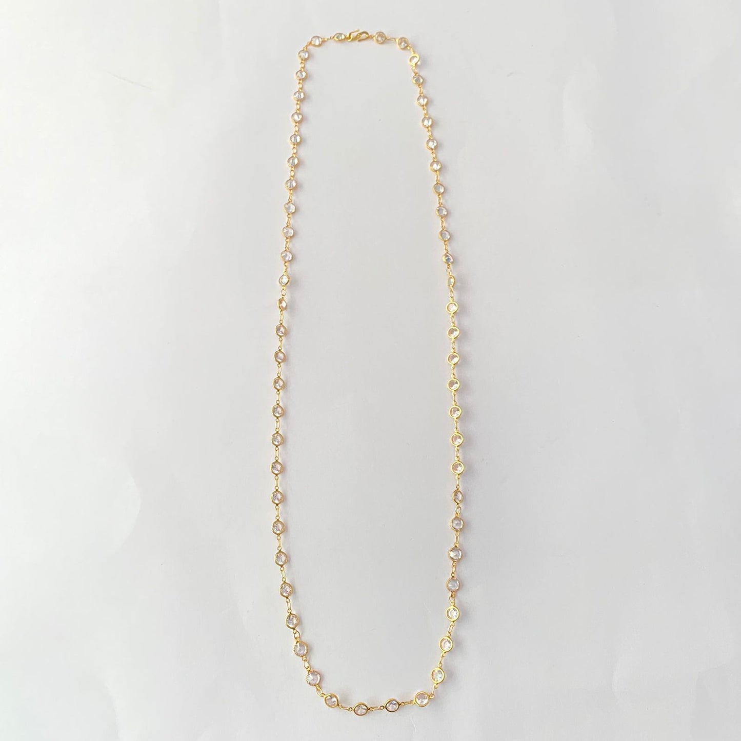 Gold Plated White Stone Long Chain