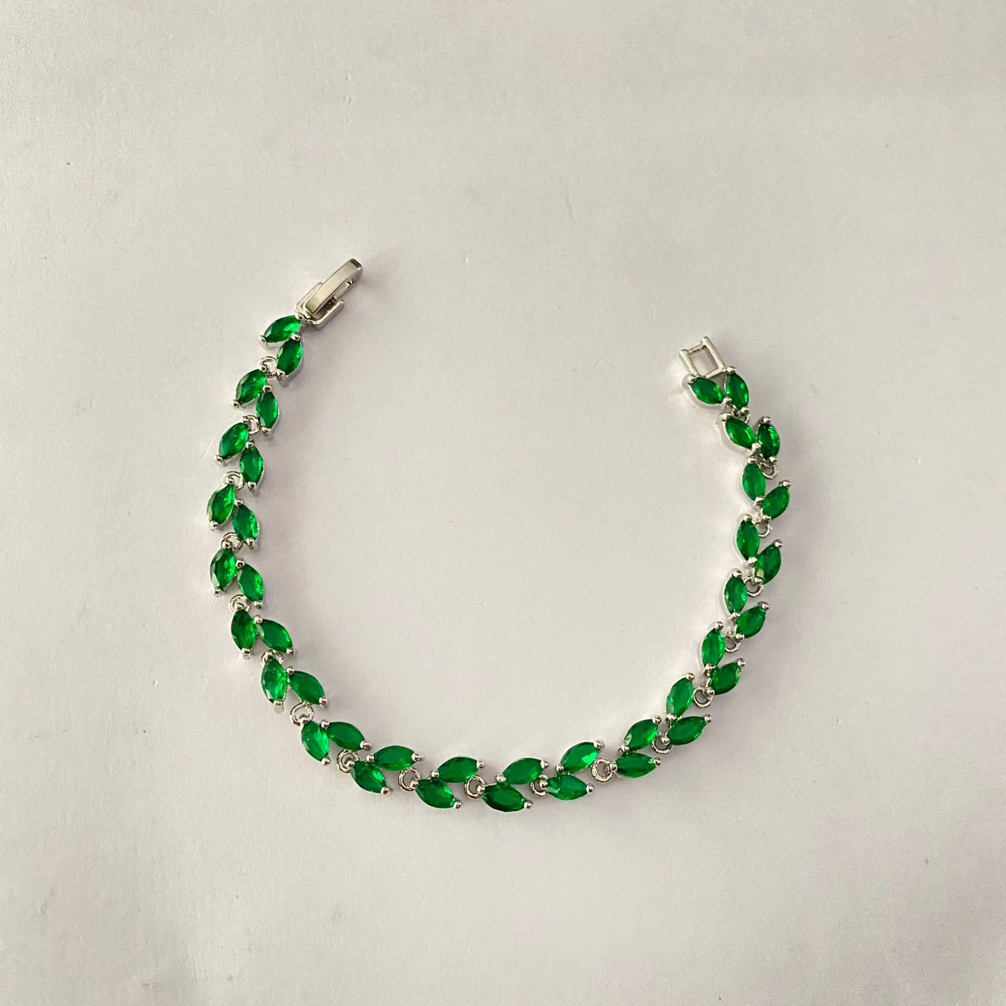 Green Silver Plated Tennis Bracelet