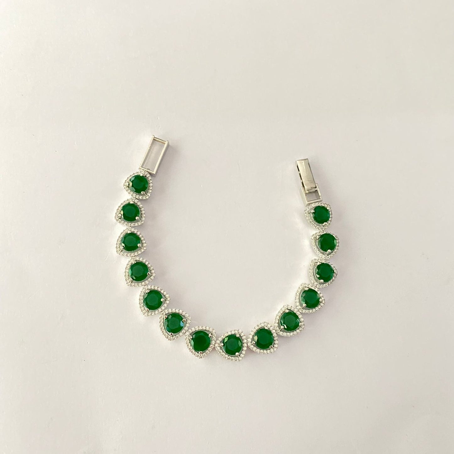 Silver Plated Green Tennis Bracelet