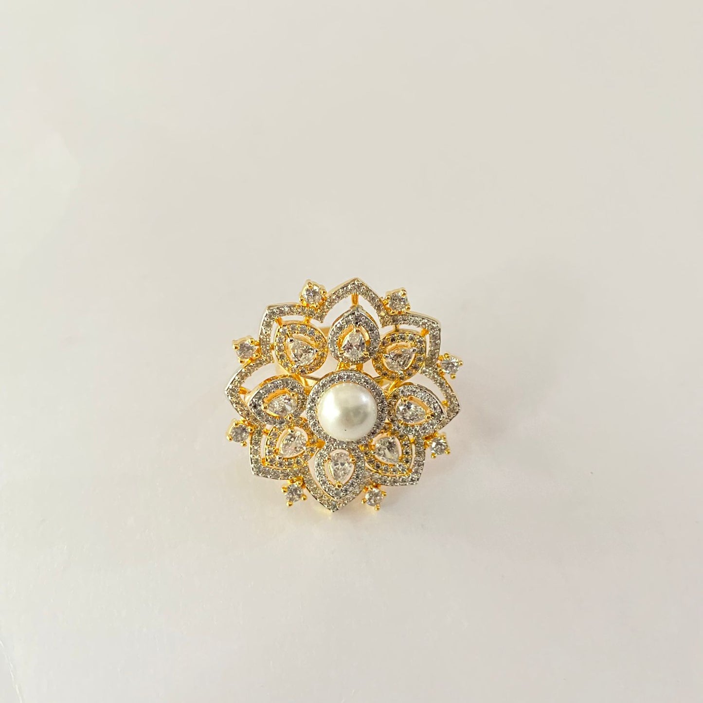 Gold Plated Diamond Pearl Ring