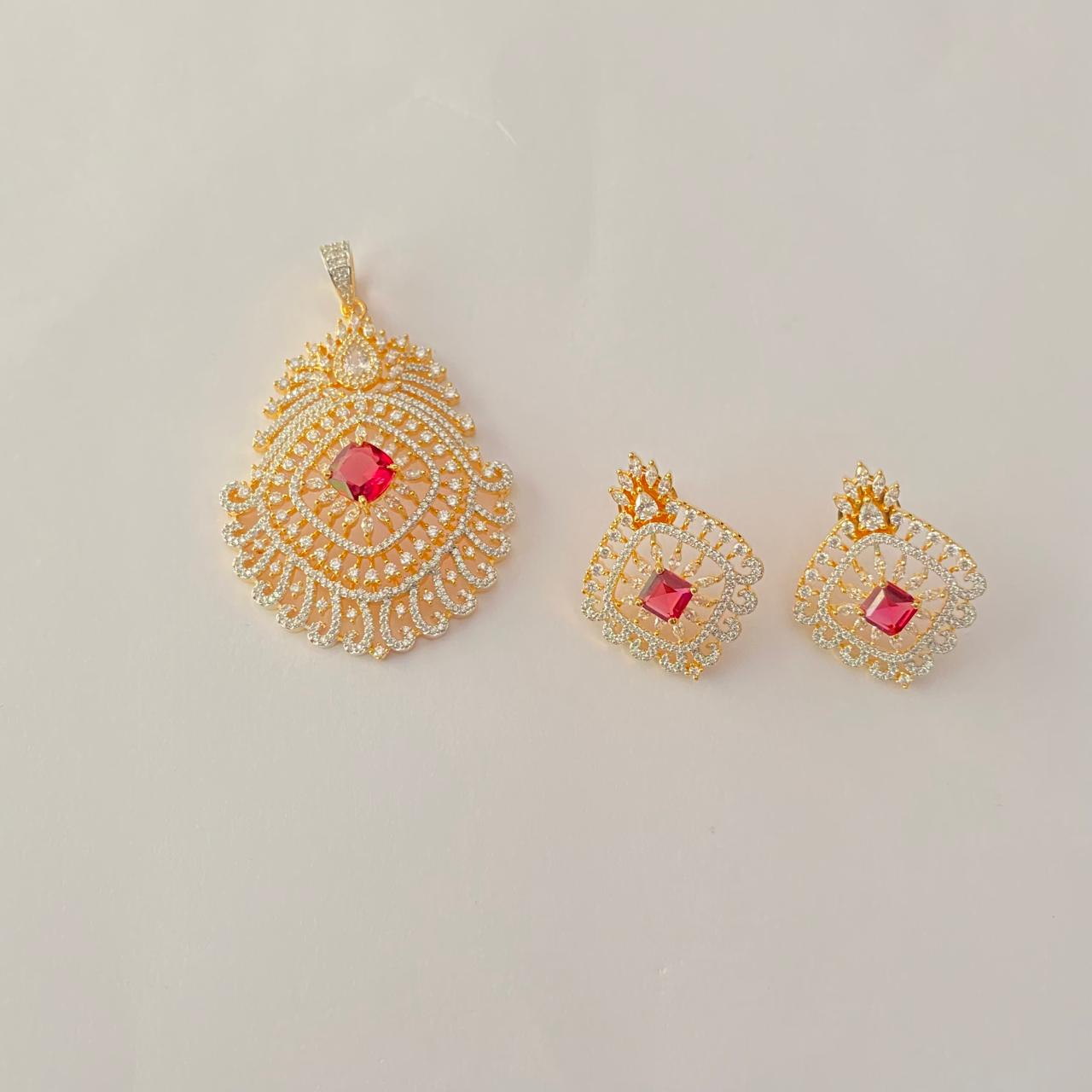 Ruby Diamond Classic Big Pendant set
