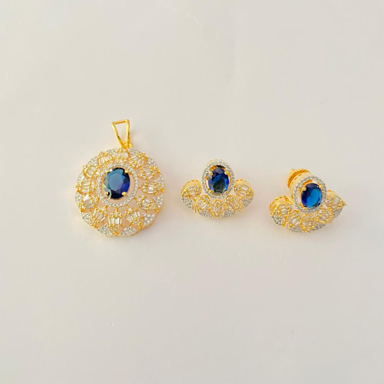 Blue Diamond Gold Plated Classic with back clip Pendant set
