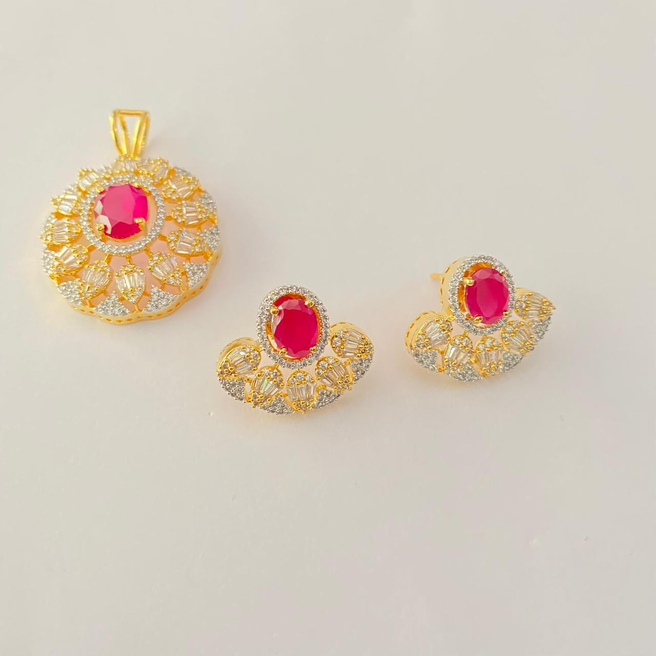 Ruby Diamond Gold Plated Classic with back clip Pendant set