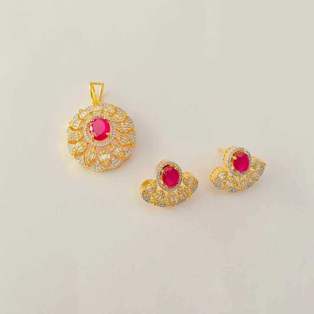 Ruby Diamond Gold Plated Classic with back clip Pendant set