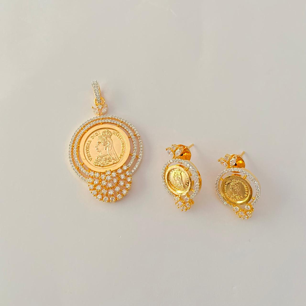 Diamond Gold Plated Gini Round shape Classic Pendant Set