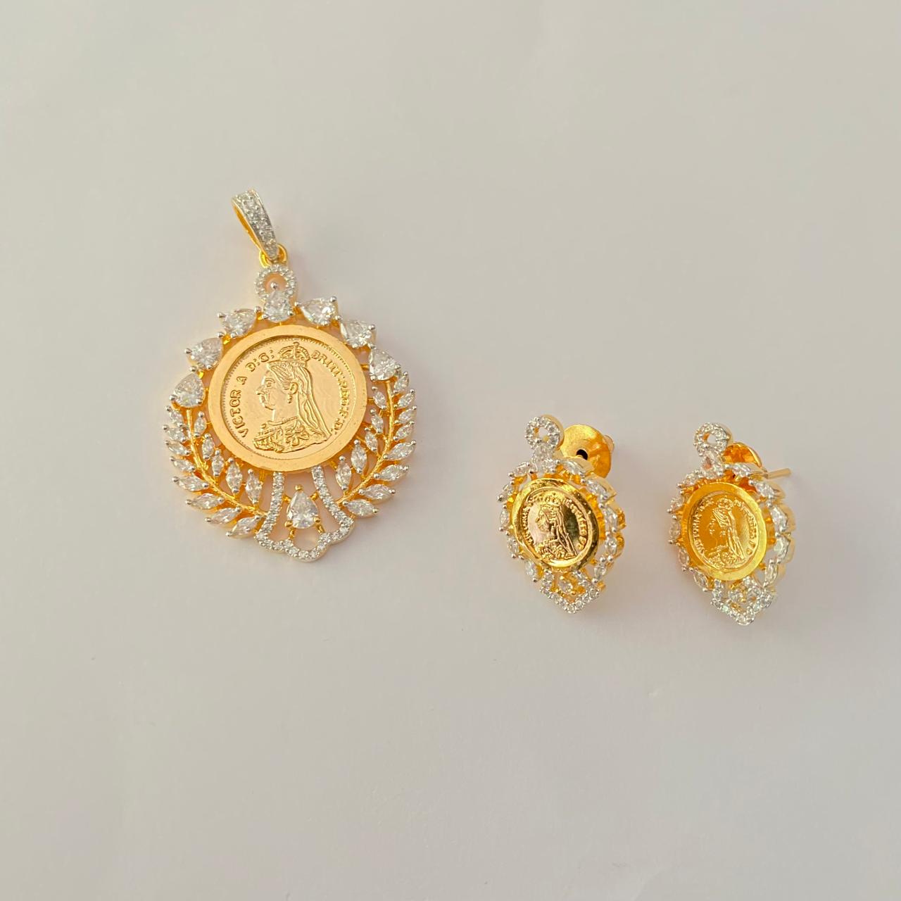 Diamond Gold Plated Gini Classic Pendant Set desing 4