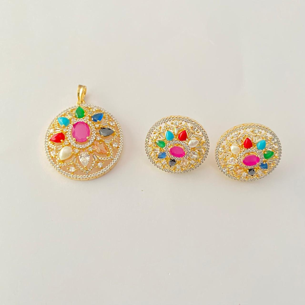 Multi Diamond Gold Plated Classic Pendant Set