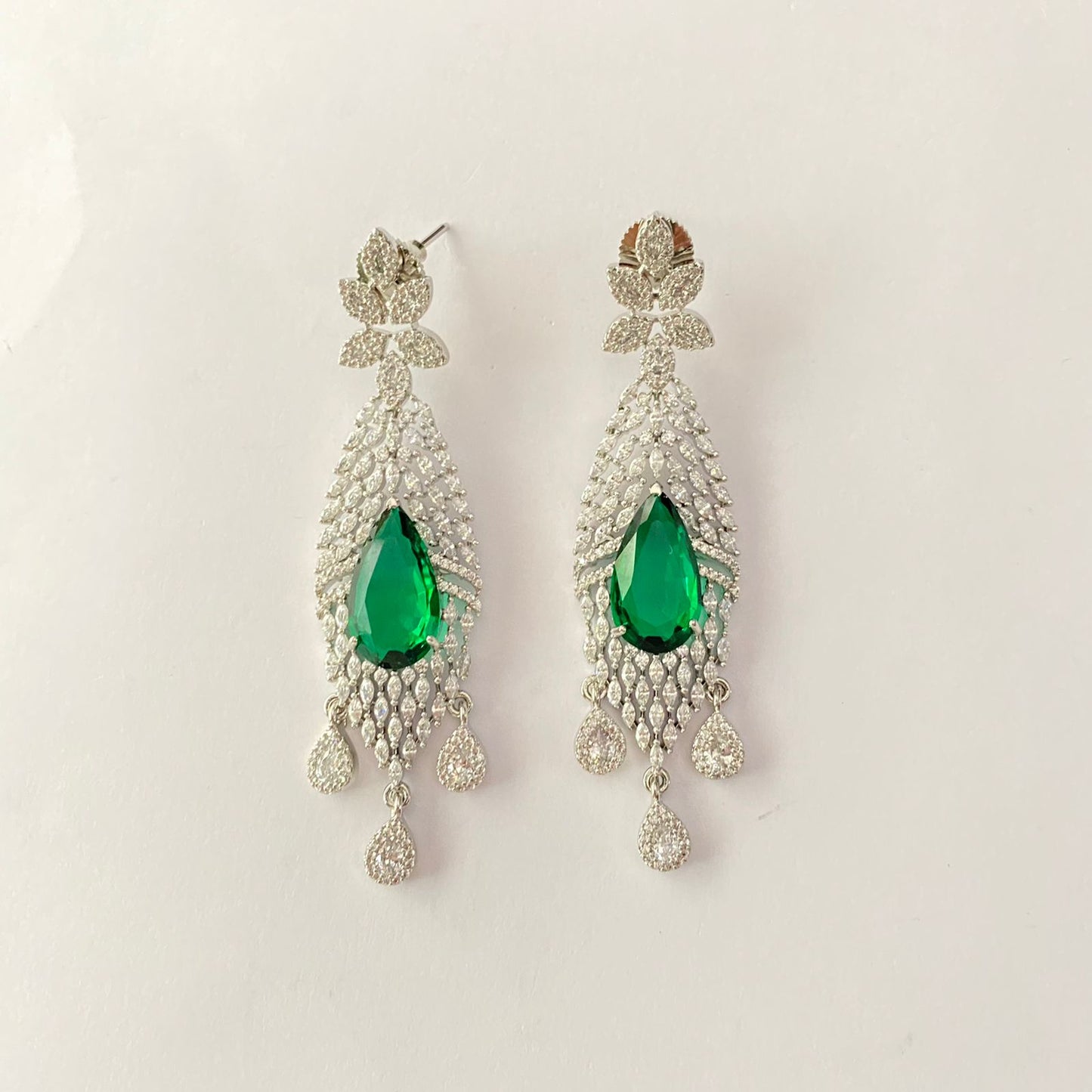 Stylish Green Stone Silver Plated Dangler earring