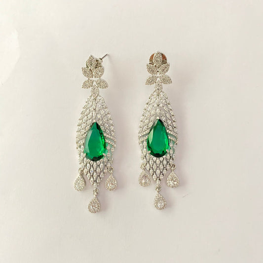 Stylish Green Stone Silver Plated Dangler earring