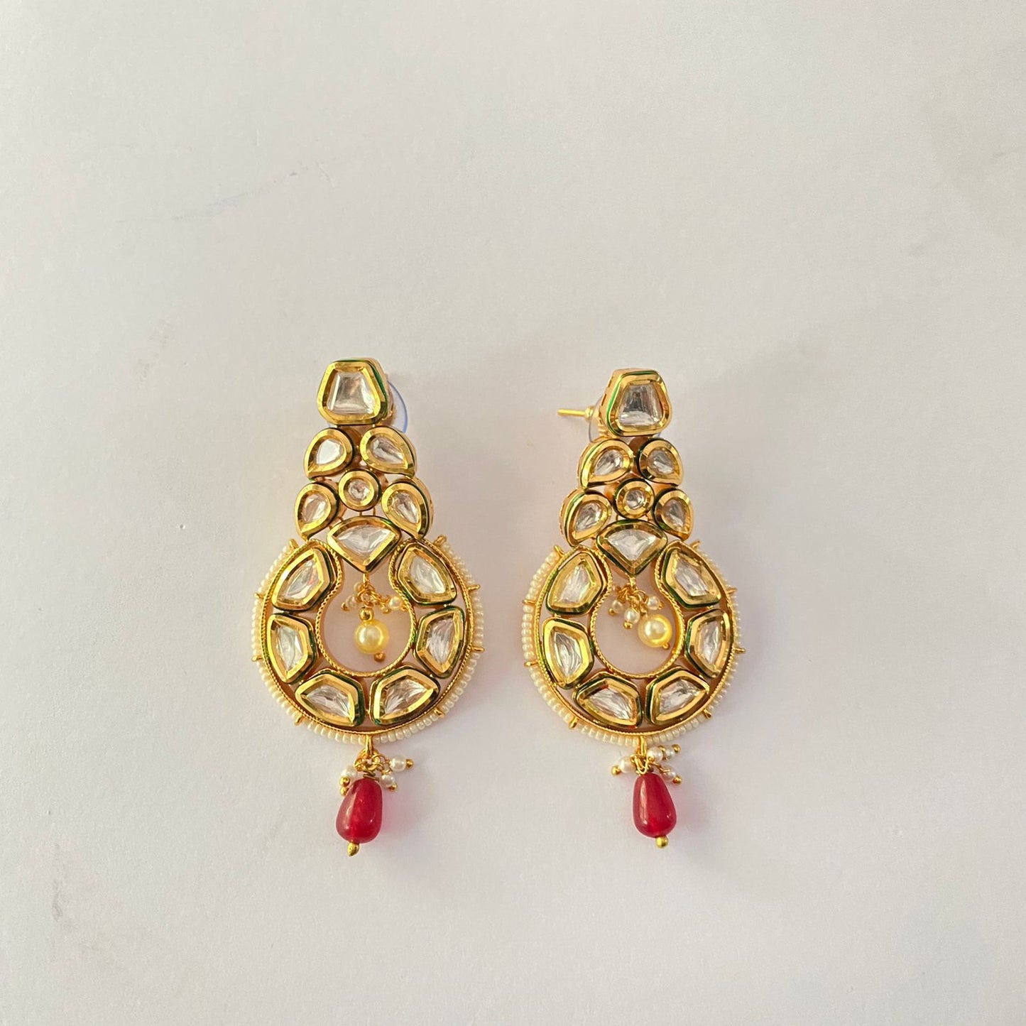 Gold Plated Kundan Drop Ruby Earring
