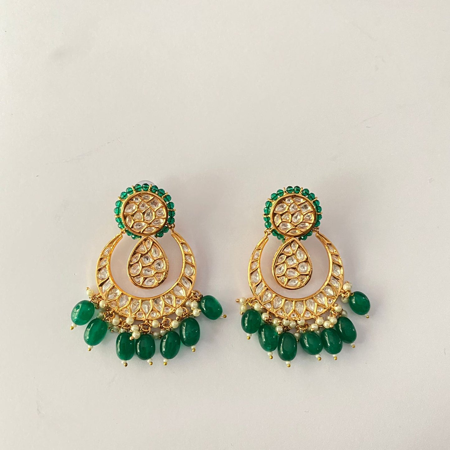 Kundan Drop Green Chand Bali