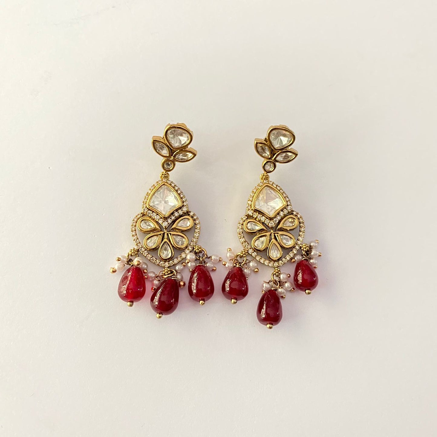 Polki Drop Ruby Earring