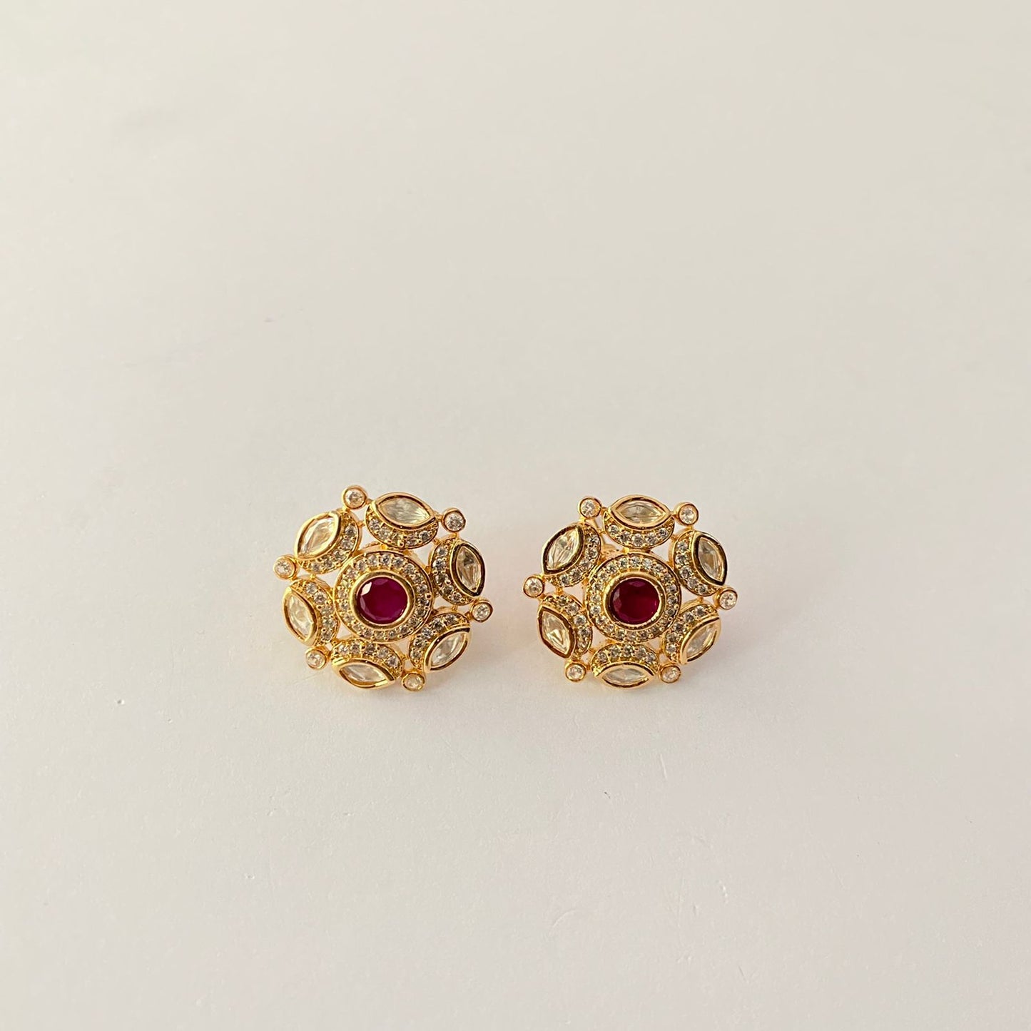 Ruby Gold Plated Kundan Stud