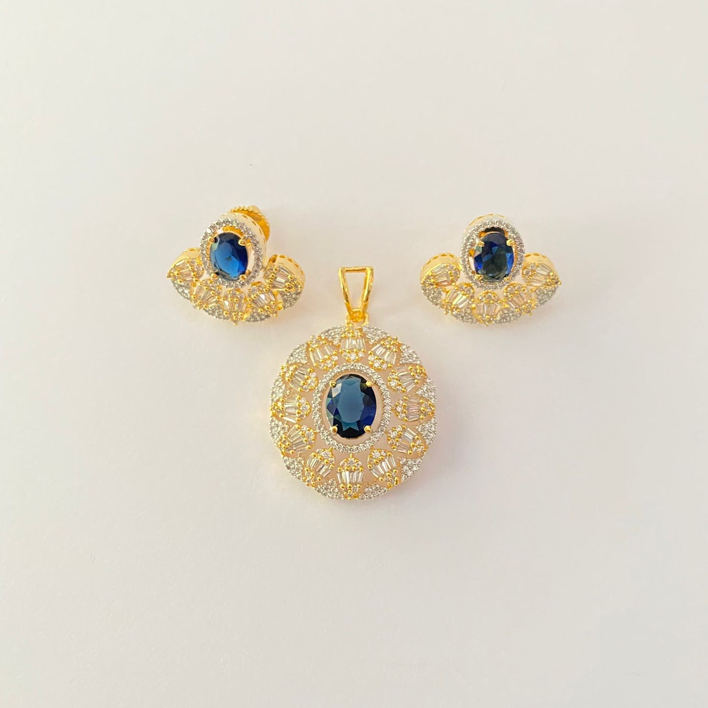 Blue Stone A.D Gold Plated Pendant set