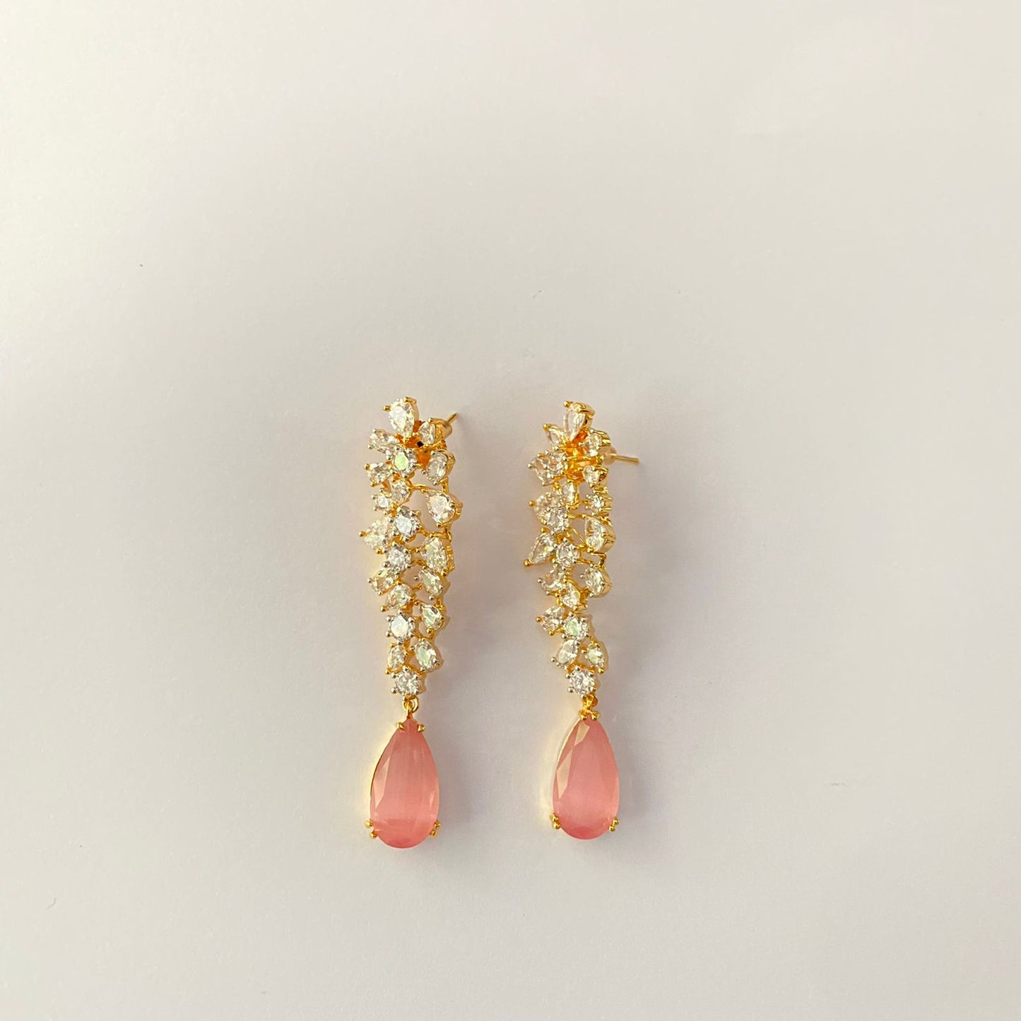 Rose Quartz Diamond Gold Plated Earring