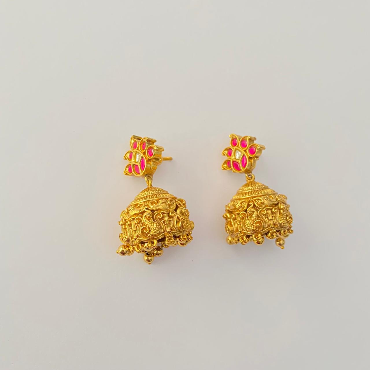 Gold Plated Ruby Traditional Jhumka Earring