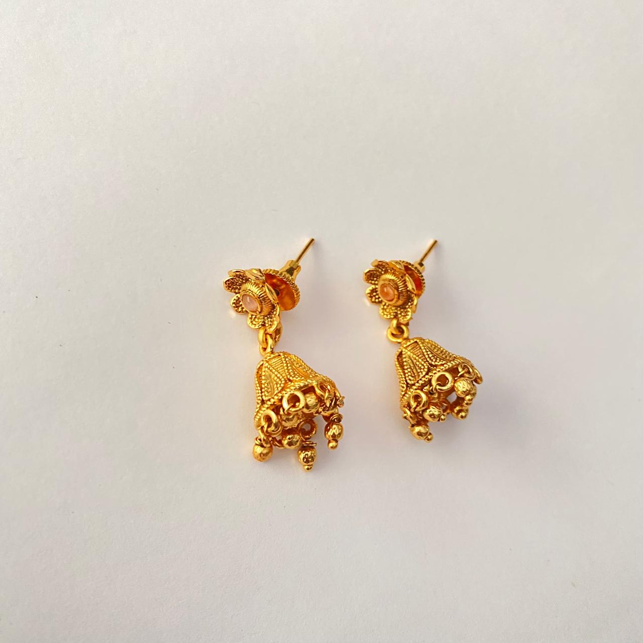 Gold Plated Traditional Floral Jhumka Earring
