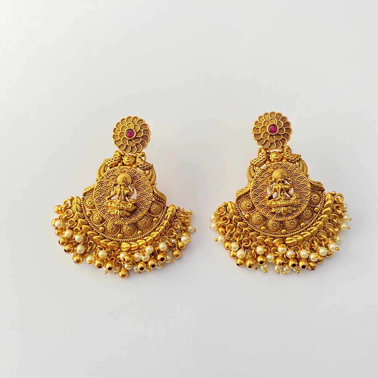 Gold Plated With pearl Traditional Lakshmi maa Earring