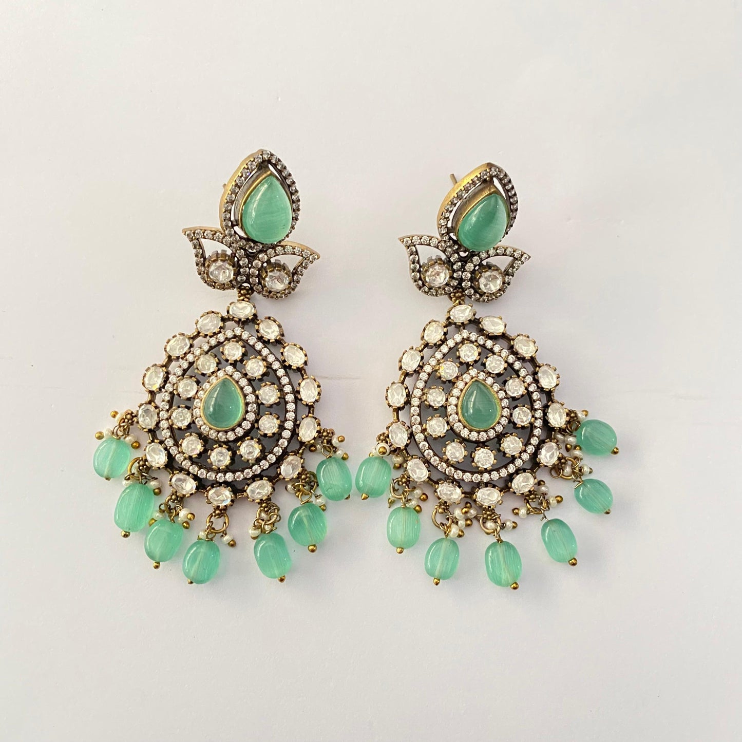 Oxidised Aqua Stone with Drop Earring