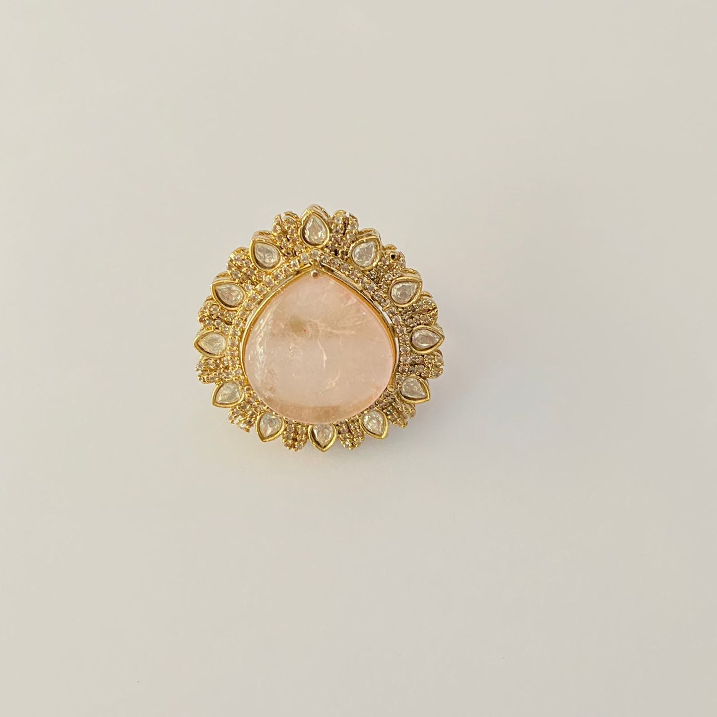 Polki pink gold plated adjustable ring
