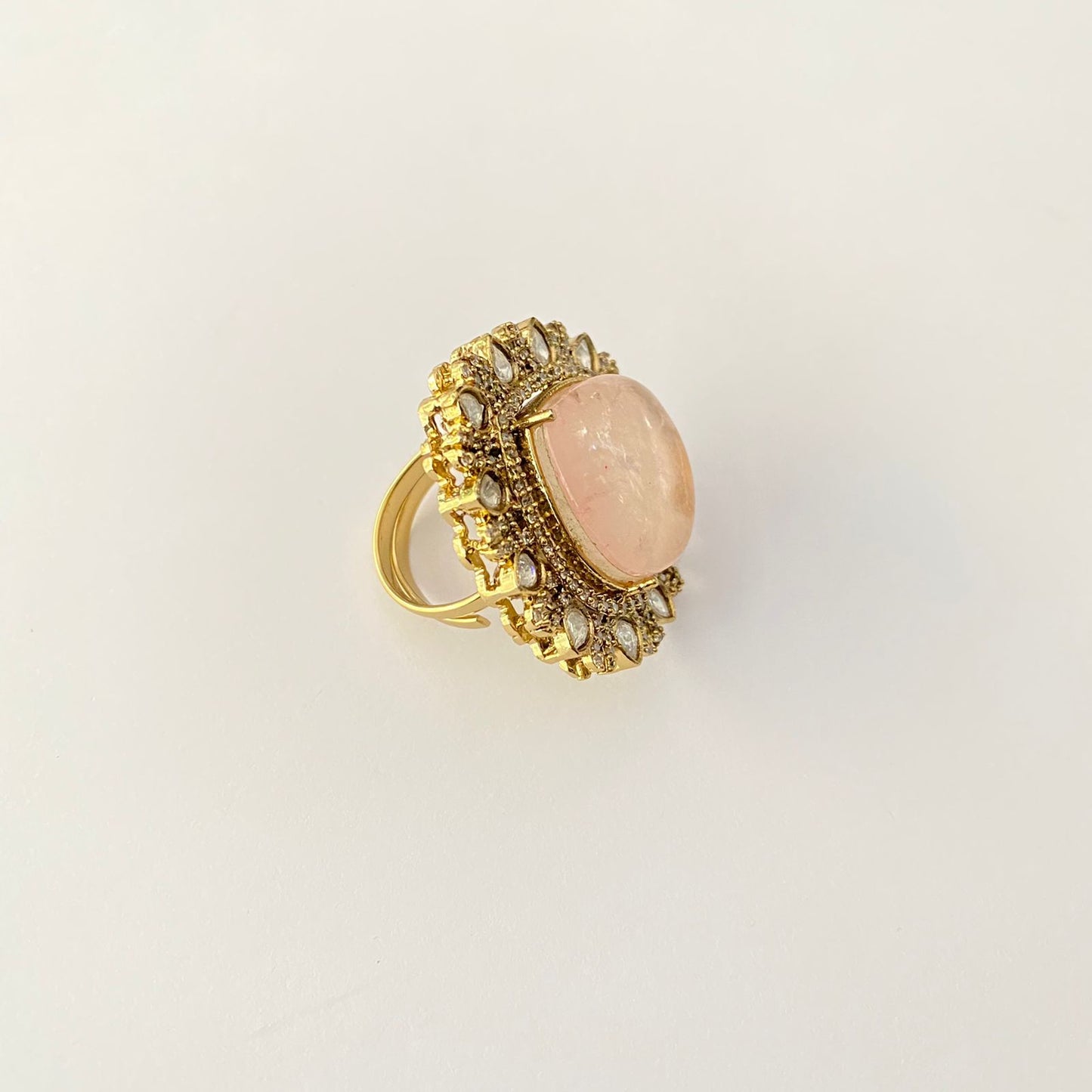 Polki pink gold plated adjustable ring