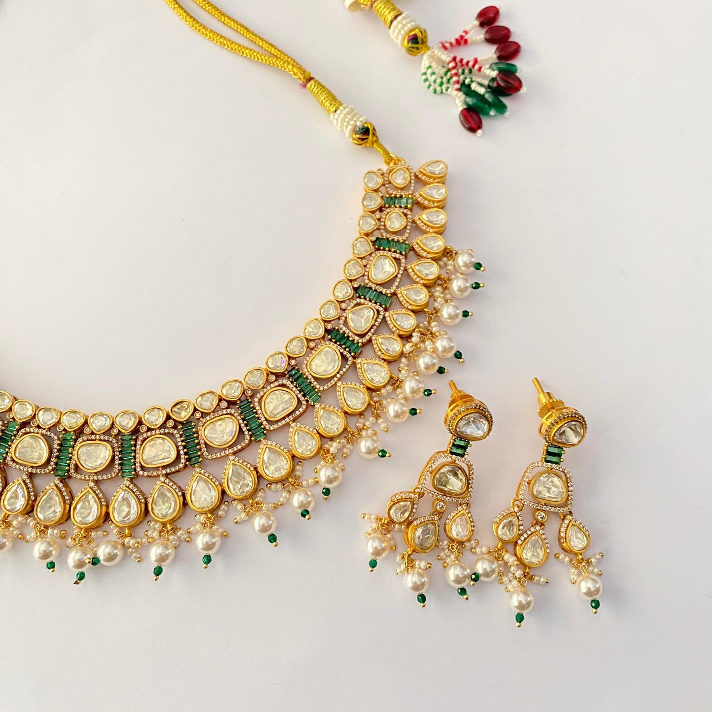 Gold Plated kundan green necklace set