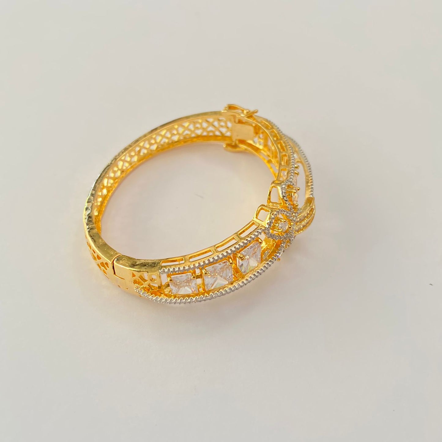 A.D stone White Gold Plated Openable Bracelet