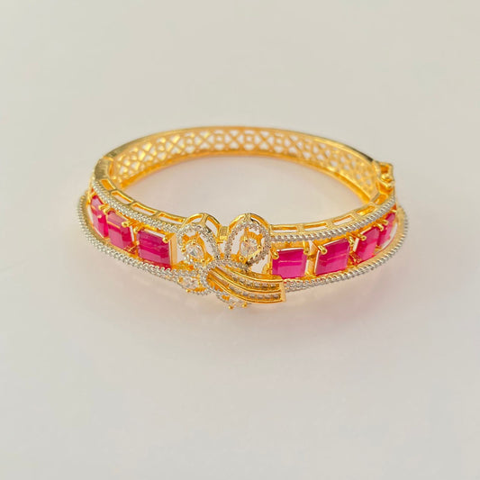 Pink Stone  A.D Gold plated Openable Bracelet