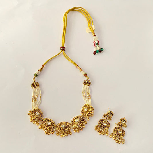 Temple Gold Plated with small pearl Necklace Set.
