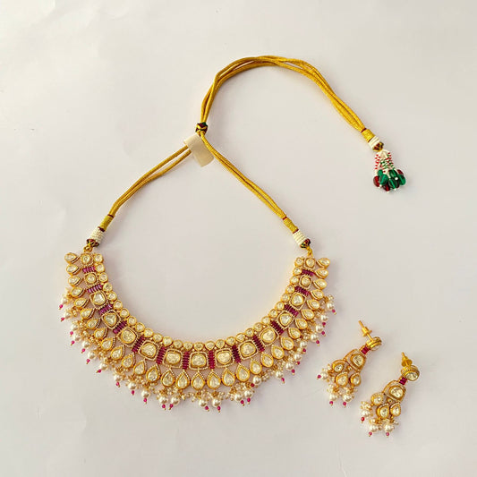 Gold Plated kundan Ruby necklace set