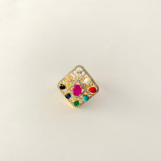 Gold plated Multi Colour Square Ring