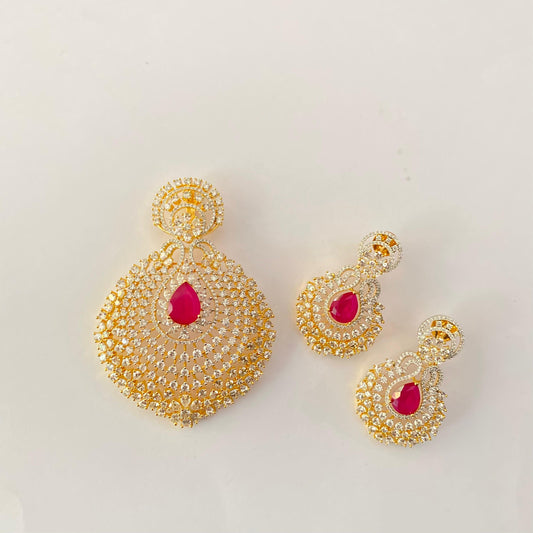 Ruby Gold plated A.D pendant set