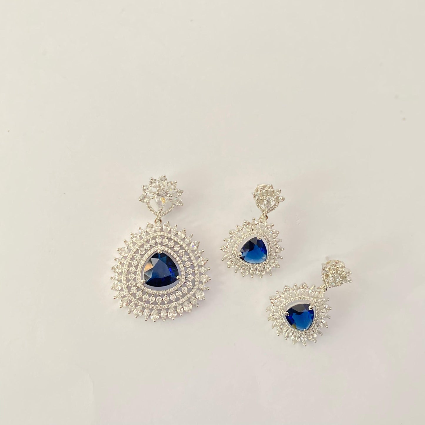 Blue Stone A.D Silver plated Pendant set