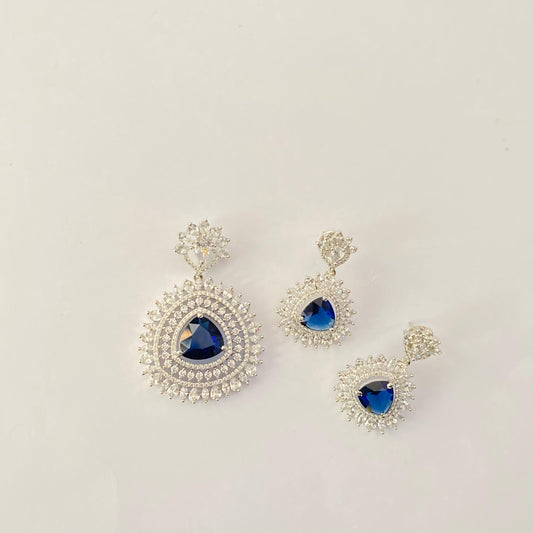 Blue Stone A.D Silver plated Pendant set