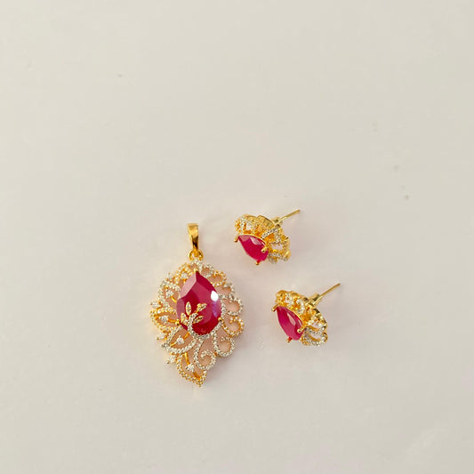Ruby Gold Plated A.D Pendant set