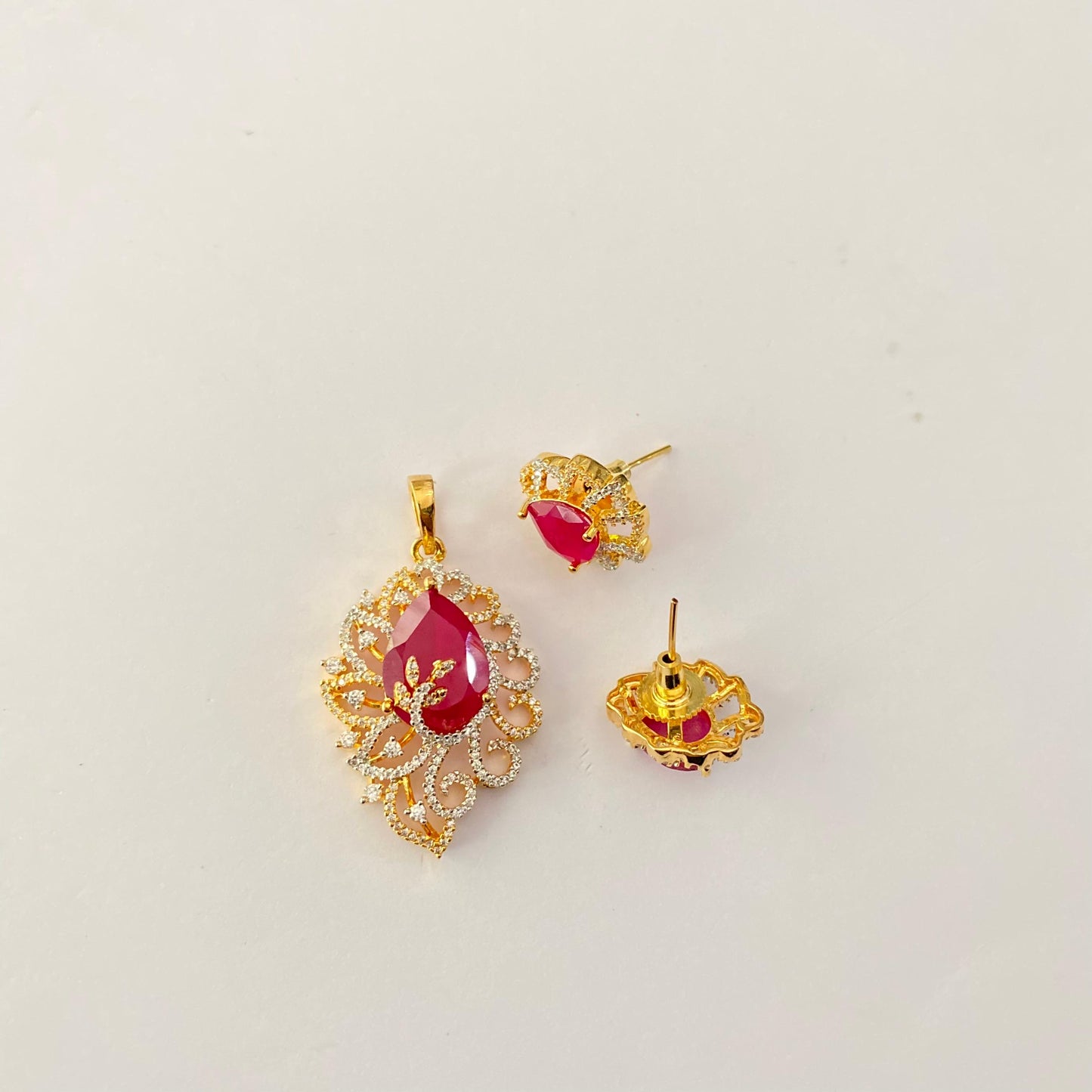 Ruby Gold Plated A.D Pendant set