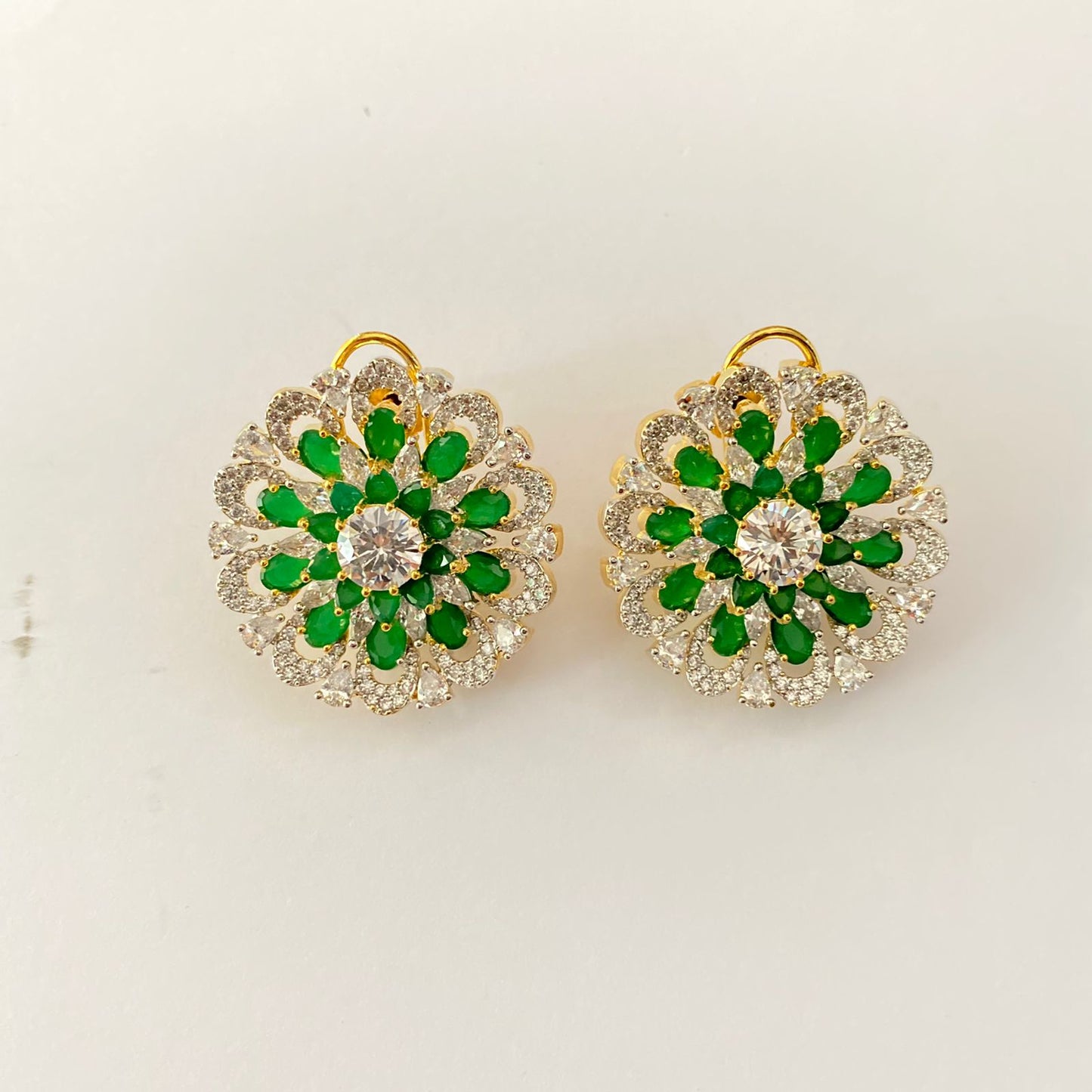 Green Stone A.d Gold Plated Back Clip