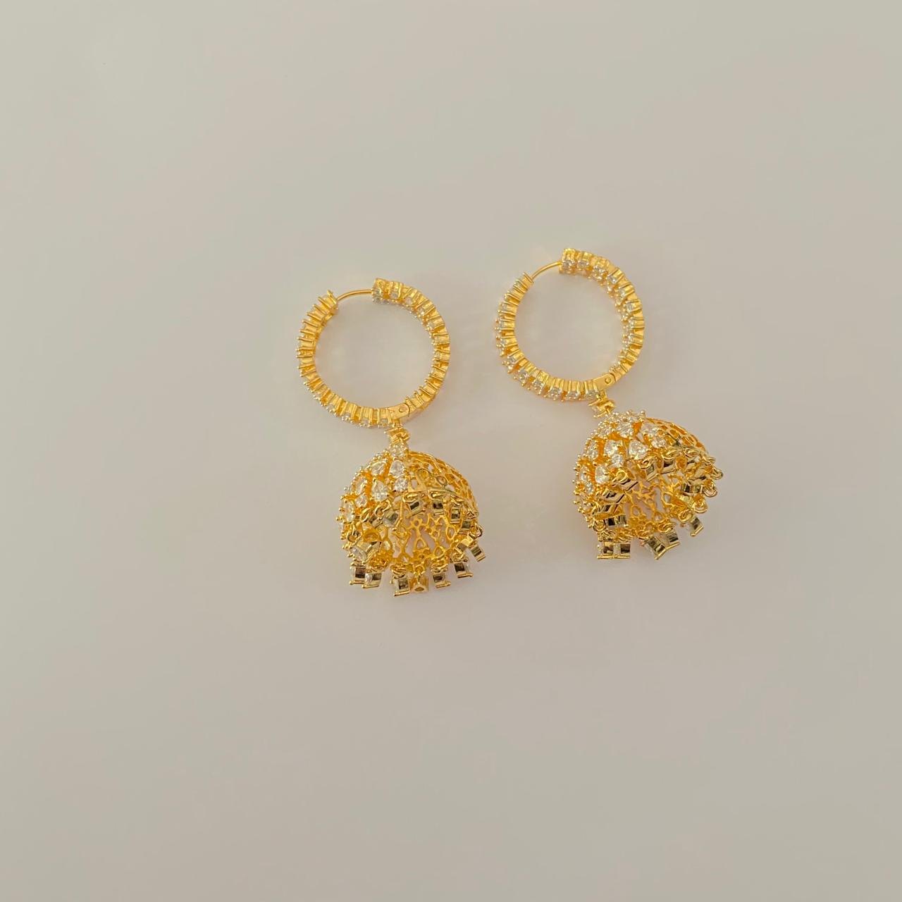 Diamond Gold Plated hanging jhumka bali earring