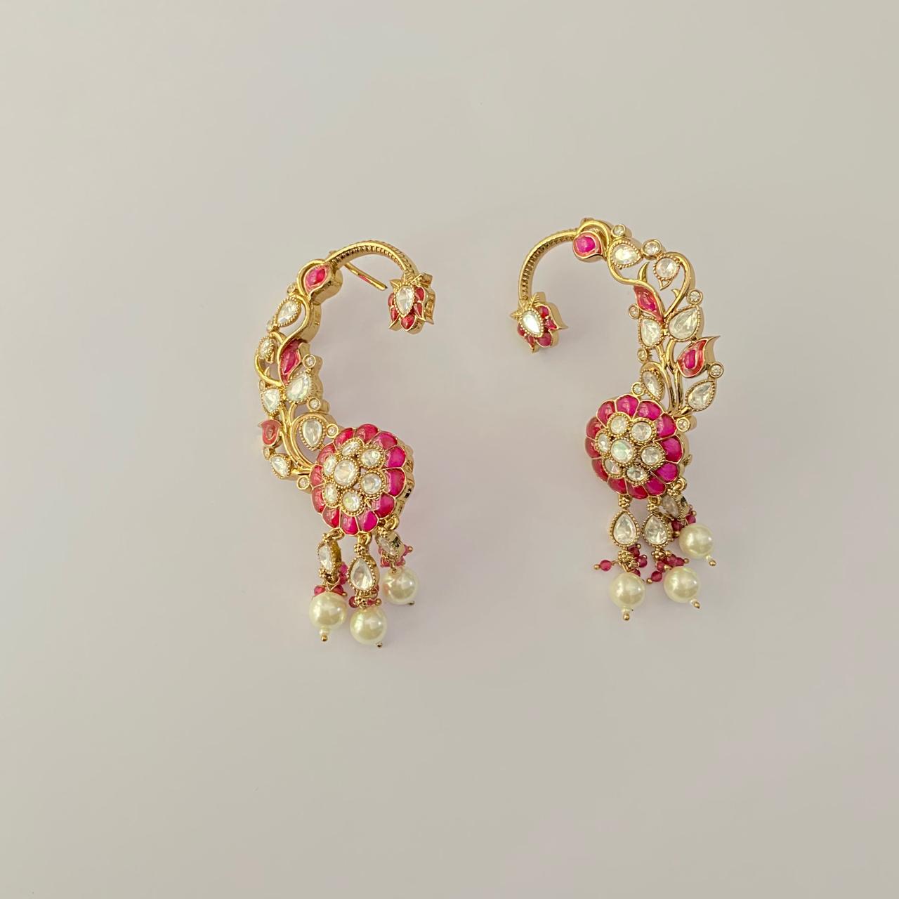 Pink polki leave design stylist ear cuff Earring (