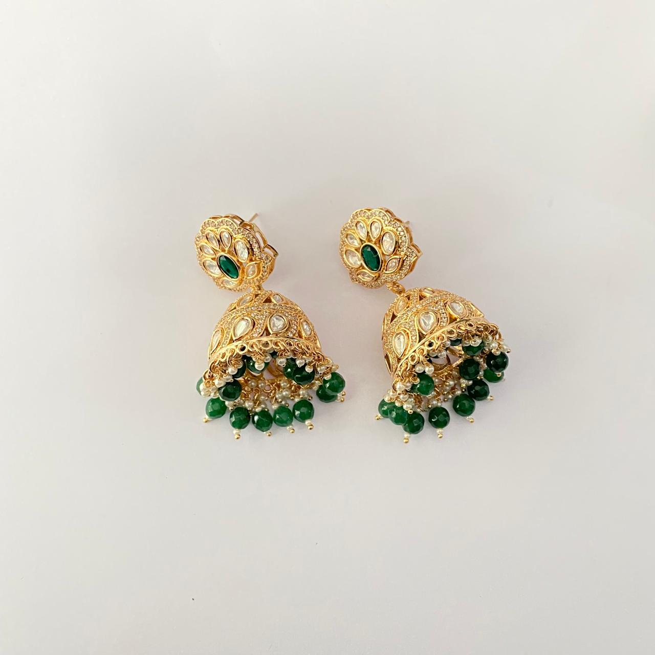 Emerald Gold plated Kundan Polki polki stylist jhumka Earring